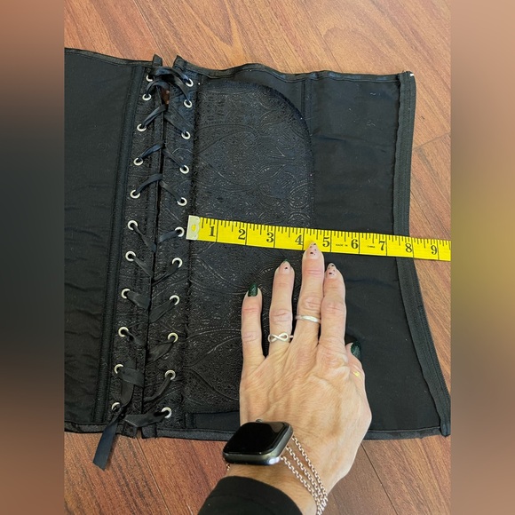 Black ruffle side zip Corset Sz L brocade fabric goth Halloween - Picture 9 of 10